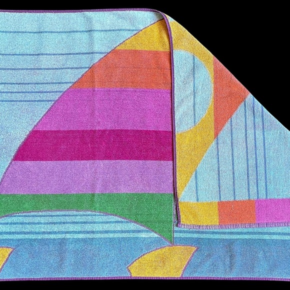 Vintage Beach Towel Abstract Sailboat Cotton Retro Colorful Fun Terry Towel - Picture 4 of 8